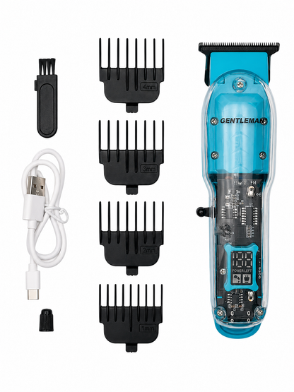 Professional Cordless Hair Trimmer for Men – GENTLEMAN Transparent T-Blade Barber Clipper – Zero-Gapped Detailer & Beard Grooming Kit