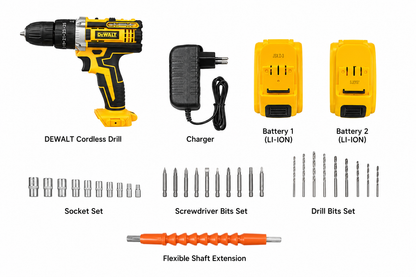 Cordless Drill Driver Kit with 2 Batteries, Charger & 50+ Piece Bit Set