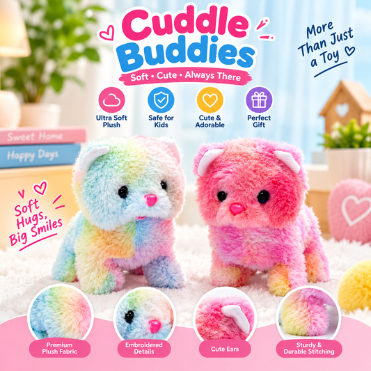 Cute Rainbow Dog Plush Toy Soft Fluffy Stuffed Animal Toy for Kids Girls & Boys