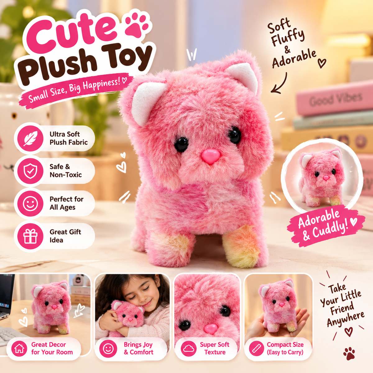Cute Rainbow Dog Plush Toy Soft Fluffy Stuffed Animal Toy for Kids Girls & Boys