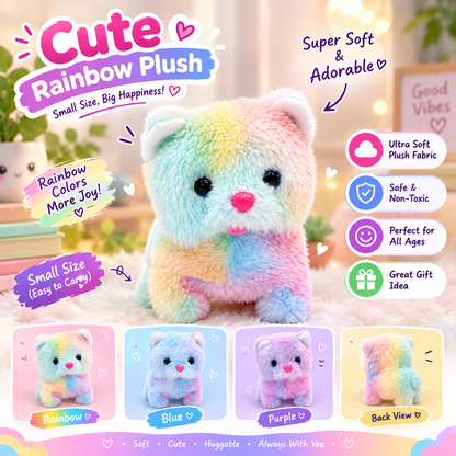 Cute Rainbow Dog Plush Toy Soft Fluffy Stuffed Animal Toy for Kids Girls & Boys