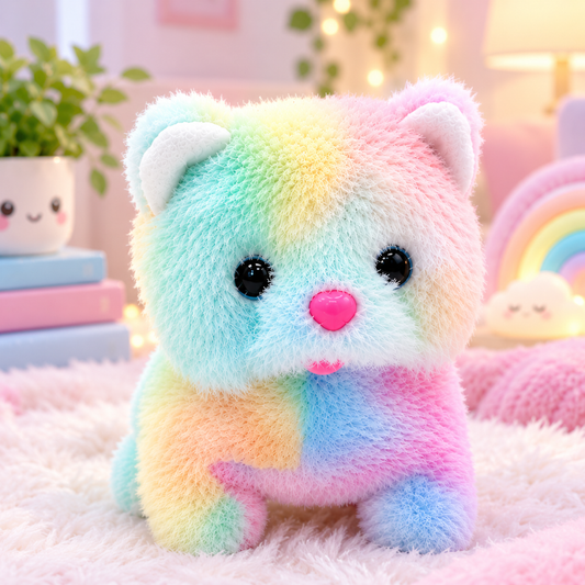 Cute Rainbow Dog Plush Toy Soft Fluffy Stuffed Animal Toy for Kids Girls & Boys