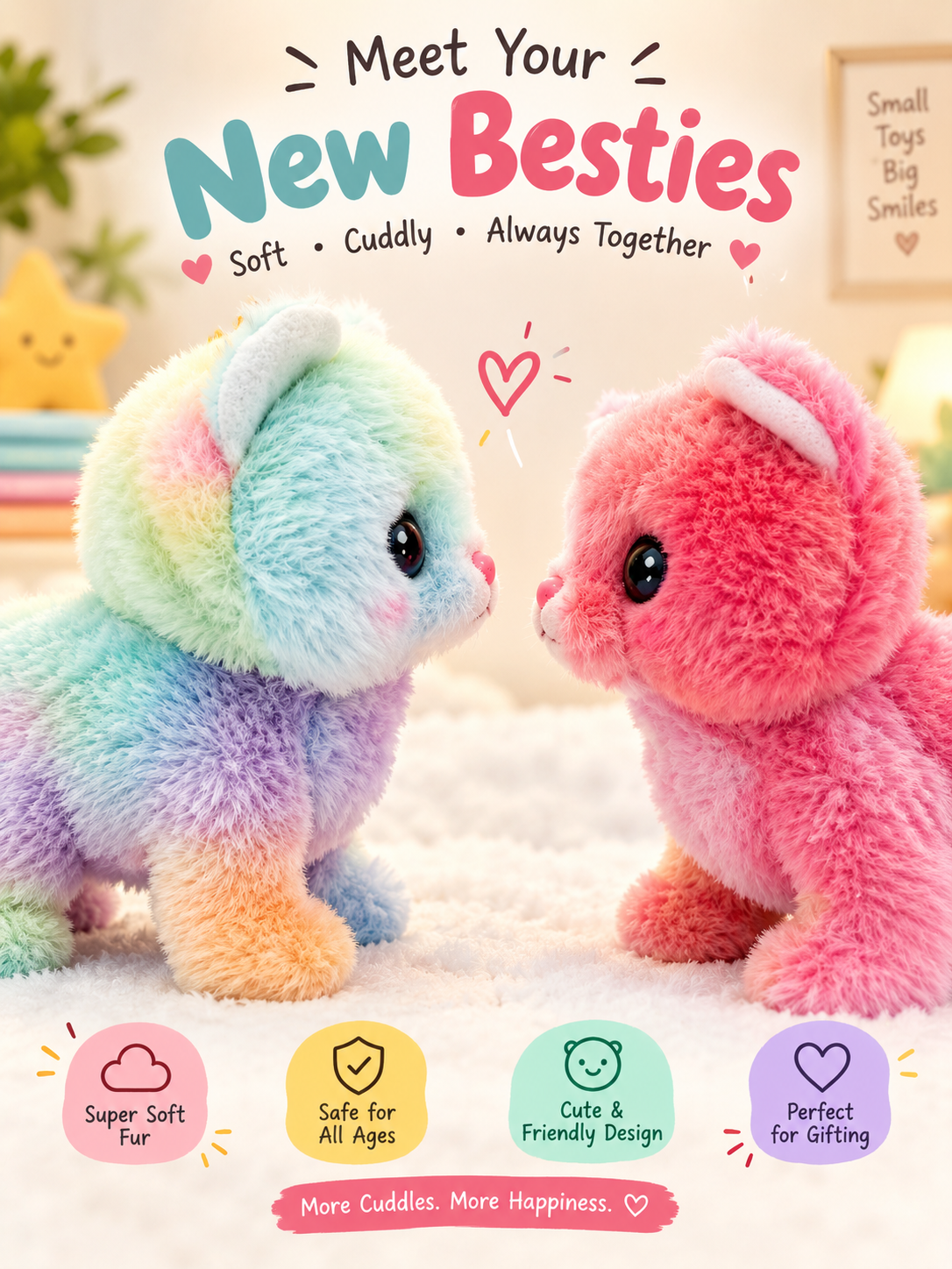 Cute Rainbow Dog Plush Toy Soft Fluffy Stuffed Animal Toy for Kids Girls & Boys