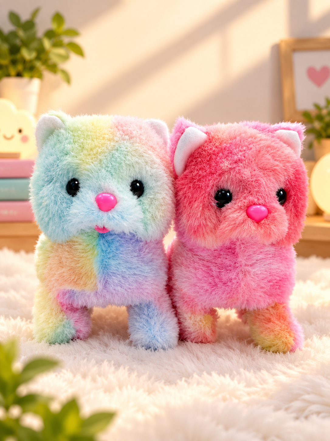 Cute Rainbow Dog Plush Toy Soft Fluffy Stuffed Animal Toy for Kids Girls & Boys