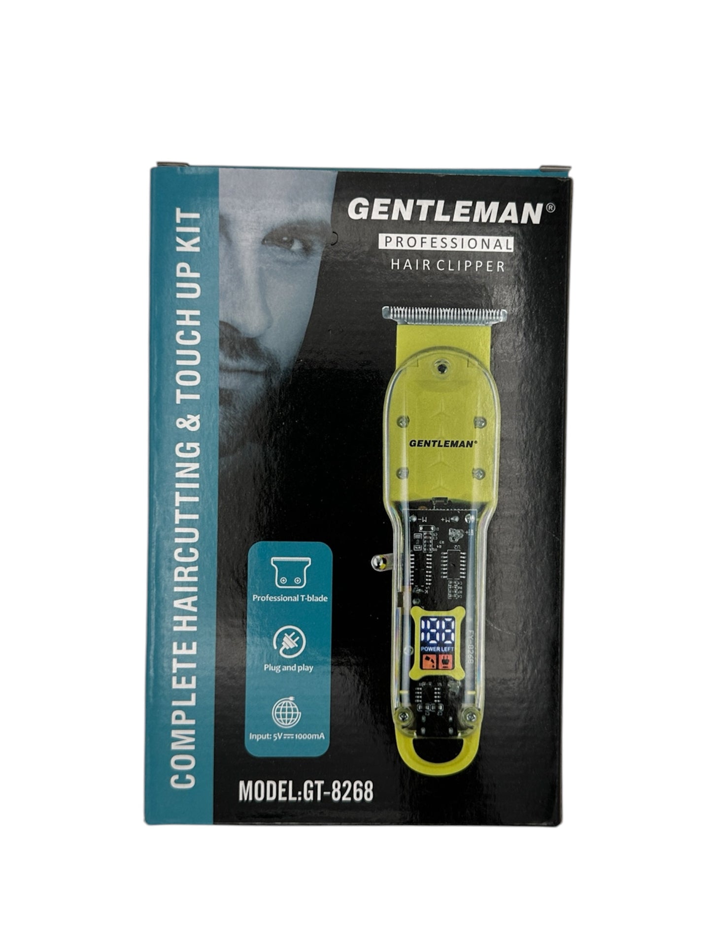 Professional Cordless Hair Trimmer for Men – GENTLEMAN Transparent T-Blade Barber Clipper – Zero-Gapped Detailer & Beard Grooming Kit